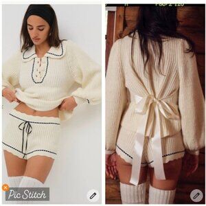New! For Love And Lemons Jeanette Cardigan and Shorts Set cream 2583